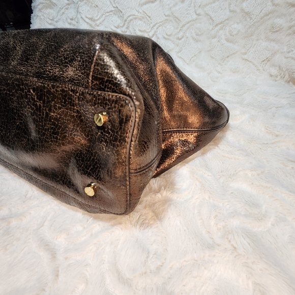 EUC TORY BURCH METALLIC BROWN/BRONZ BAG GOLD HARDWARE FULL ZIP - Picture 14 of 16